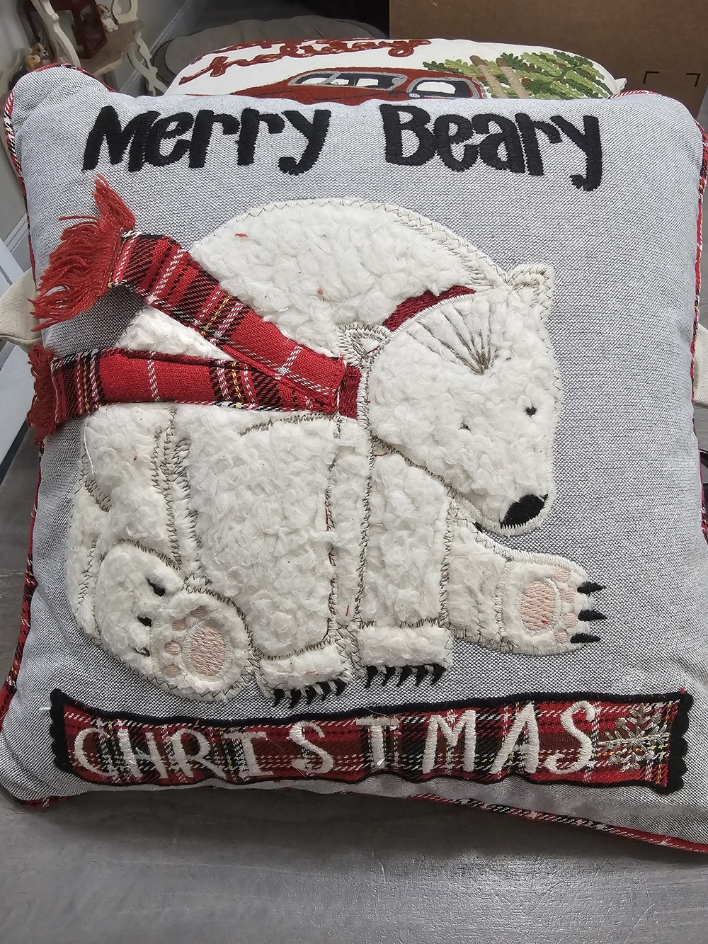 Pier 1 'Merry Beary' Polar Bear Holiday Pillow - White & Red